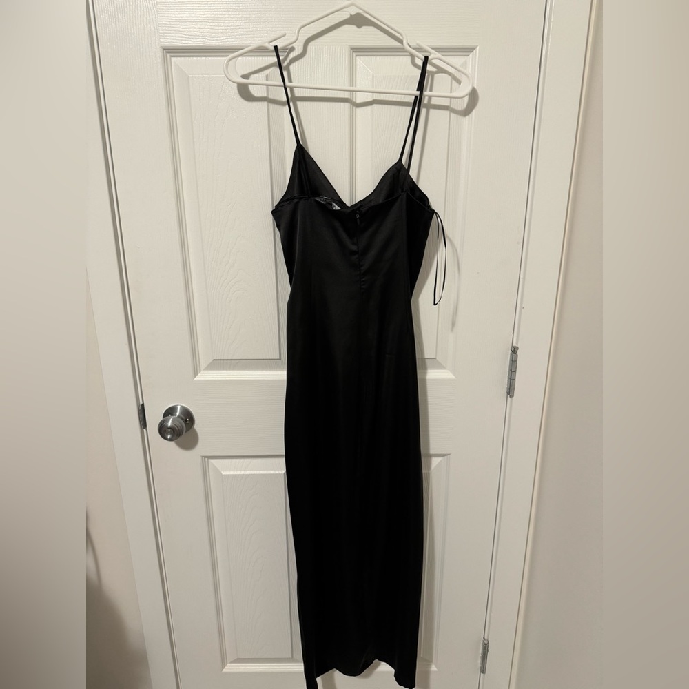 New with Tags Zara Black Midi Ruched Satin Dress with Slit Size XS - Picture 7 of 13